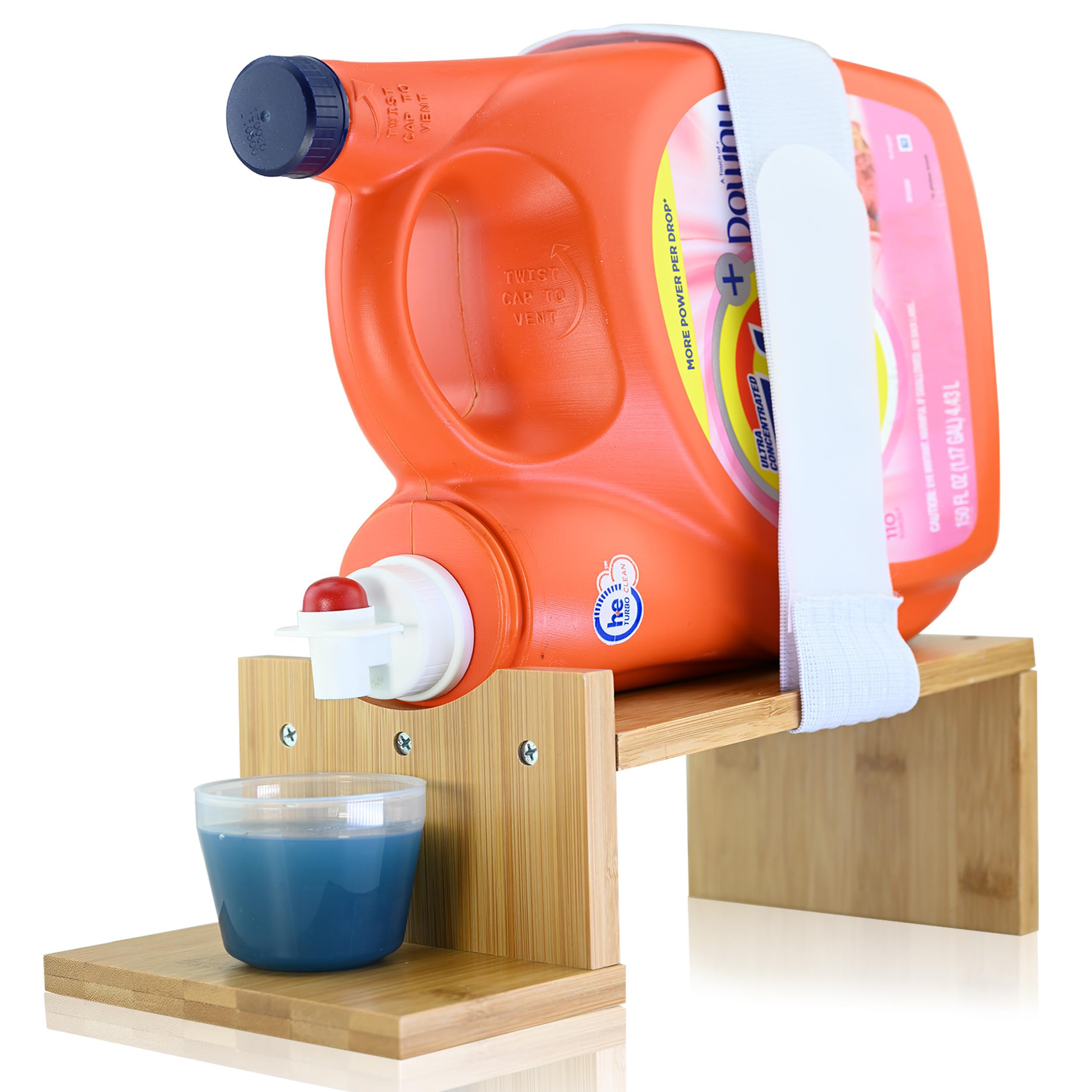 Liquid Laundry Detergent Holder Stand with Tray &amp; Strap - 1 Pack - Wood