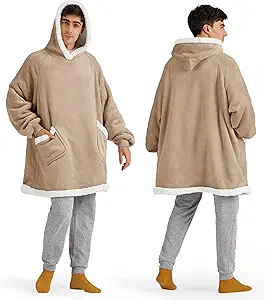 Bedsure Blanket Hoodie, Wearable Blanket for Adults & Kids as Gifts for Women Men, Birthday Gifts for Women Mom Girl Sherpa Oversized Hoodie, Gold Brown, Oversize