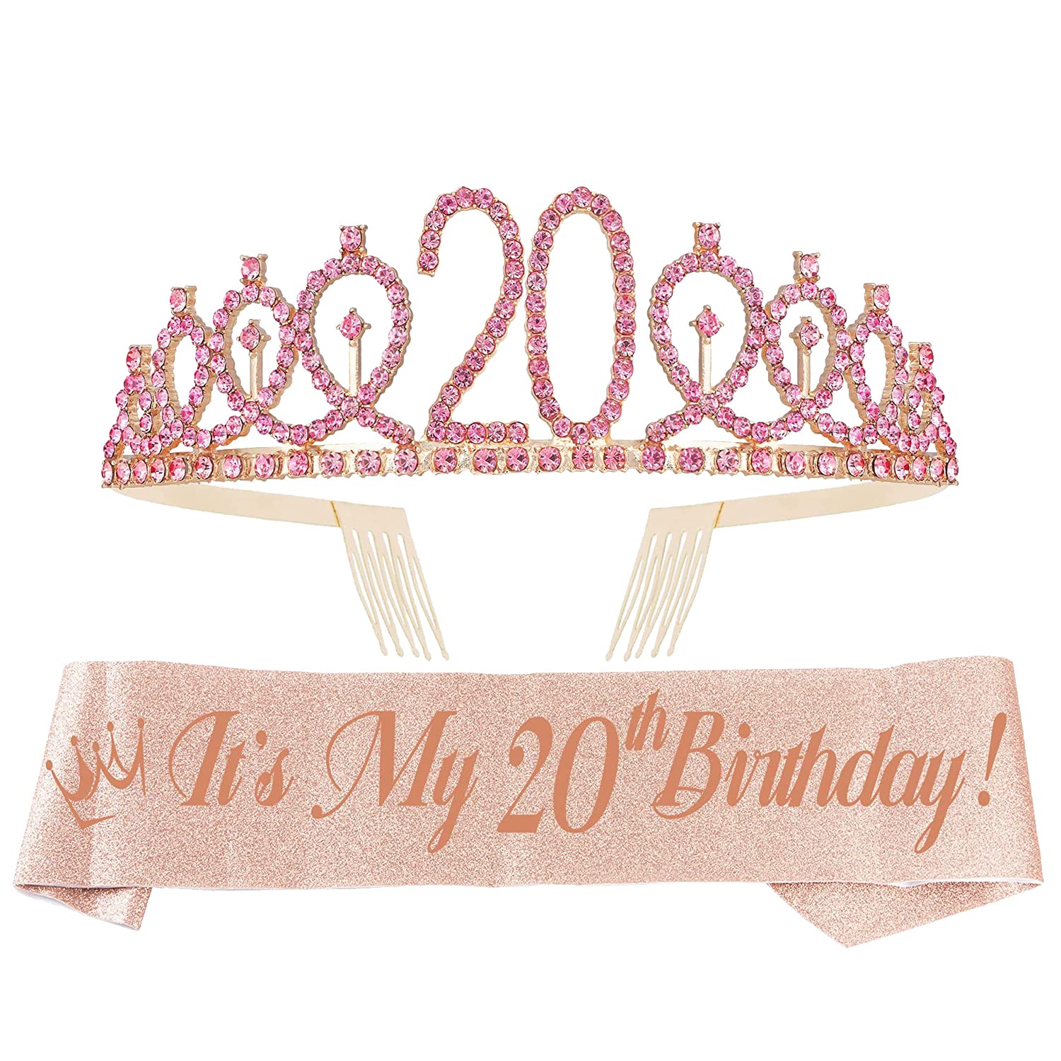 20th Birthday, 20th Birthday Gifts, 20th Birthday Tiara, 20th Birthday Tiara and Sash, 20th Birthday Tiara for Women, 20th Birthday Sash, 20th Birthday Crown, 20th Birthday Decorations for Women