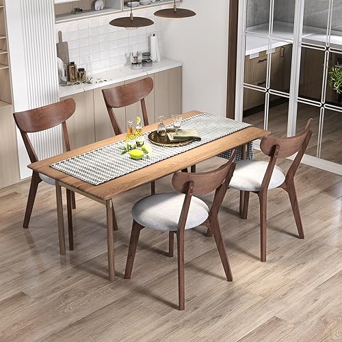 Miniatura 10 de ERGOMASTER Juego de 2 sillas de comedor de madera de nogal, sillas laterales de tela suave para sala de estar con respaldo curvado y estructura de