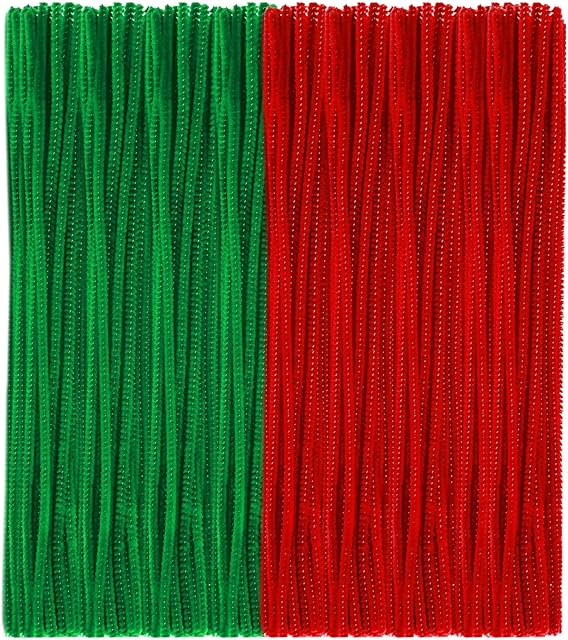 Anvin Pipe Cleaners 200 Pcs Red and Green Chenille Stems Fabric Pipecleaners Fuzzy Sticks Stems for DIY Crafts Christmas Decorations Creative School Projects (6 mm x 12 Inch)