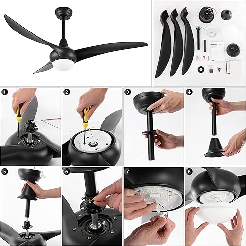 Vista 6 de Eyely EYL9718C Jordon - Ventilador de techo LED integrado de 6 velocidades con aplicación móvil/control remoto, de 52 pulgadas, moderno, industrial