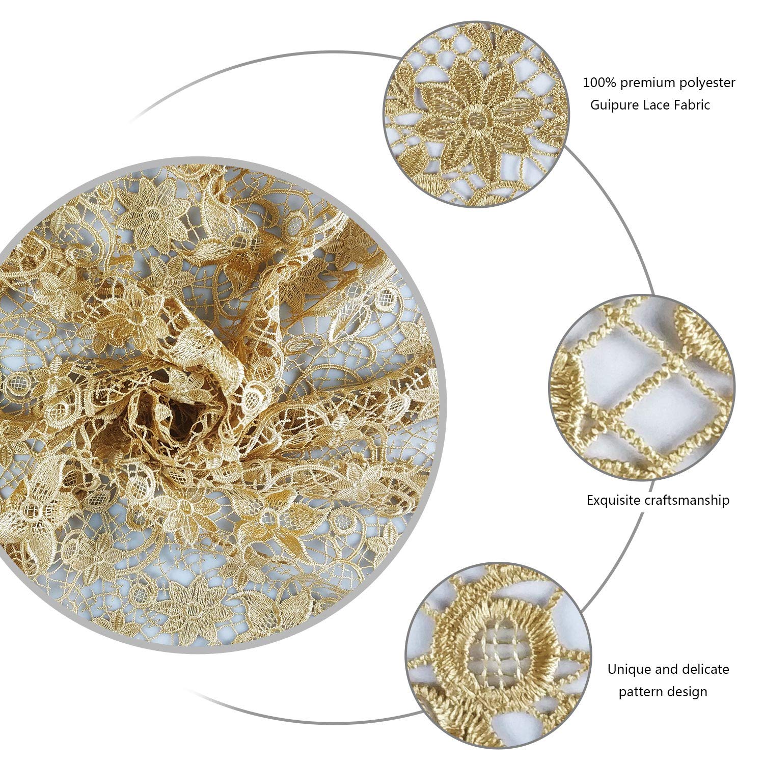 NJHG 5 Yards Lace Fabric Chemical Embroidery with Fashion Design