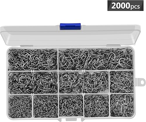Miniatura 7 de HETH - Juego de 2000 ganchos de gusano de pesca de acero de alto carbono para agua salada y agua dulce con 10 tamaños
