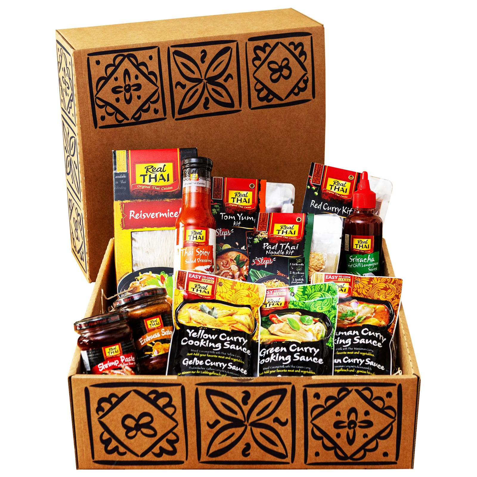 Geschenkbox Asia Real Thai – Authentisches Thai Food Geschenkset mit 11 Spezialitäten – Präsentkorb für Feinschmecker, Geburtstage, Weihnachten & kulinarische Reisen - Gechenkkorb gefüllt | Mit 11 Spezialitäten – Präsentkorb für Feinschmecker, Geburtstage