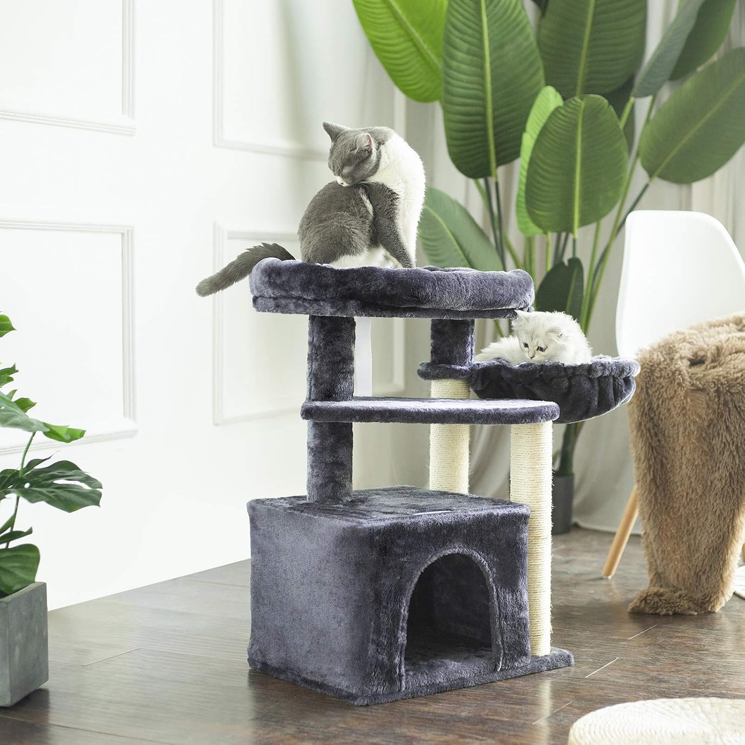 Hey-brother Cat Tree, Condo with Sisal-Covered Scratching Posts for Kitten Smoky Gray MPJ003SG