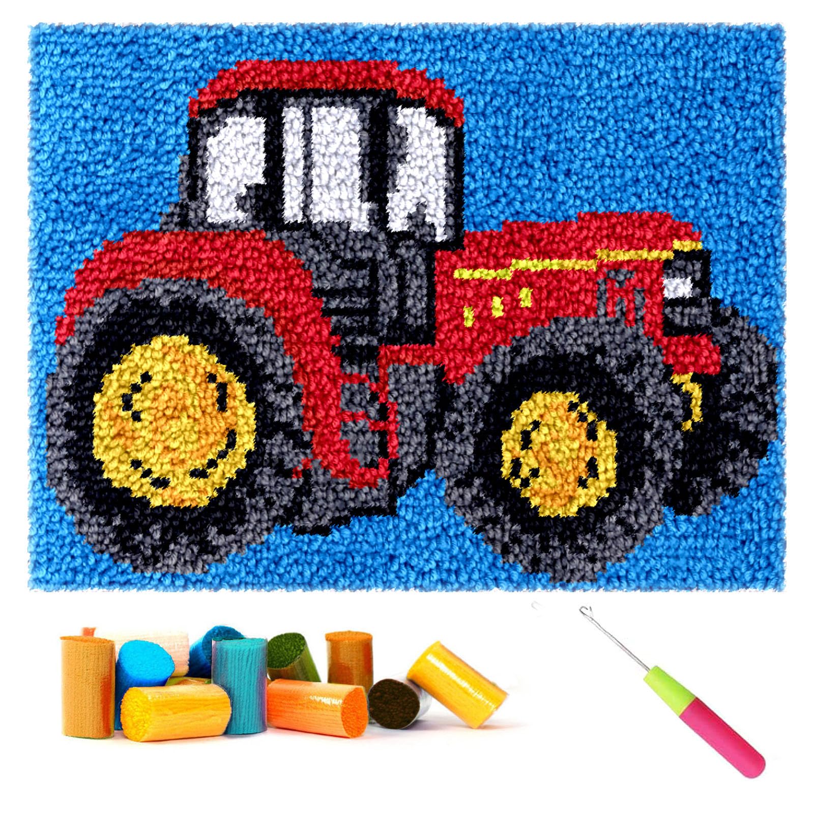 CCWORAN Car Latch Hook Rug Kits for Adults Beginners DIY Craft Doormat Rug Making Kit Tapestry Cushion Knitting Patterns Printed Mesh Mat Canvas Wool Yarn Fabric Gift Kids Women 4