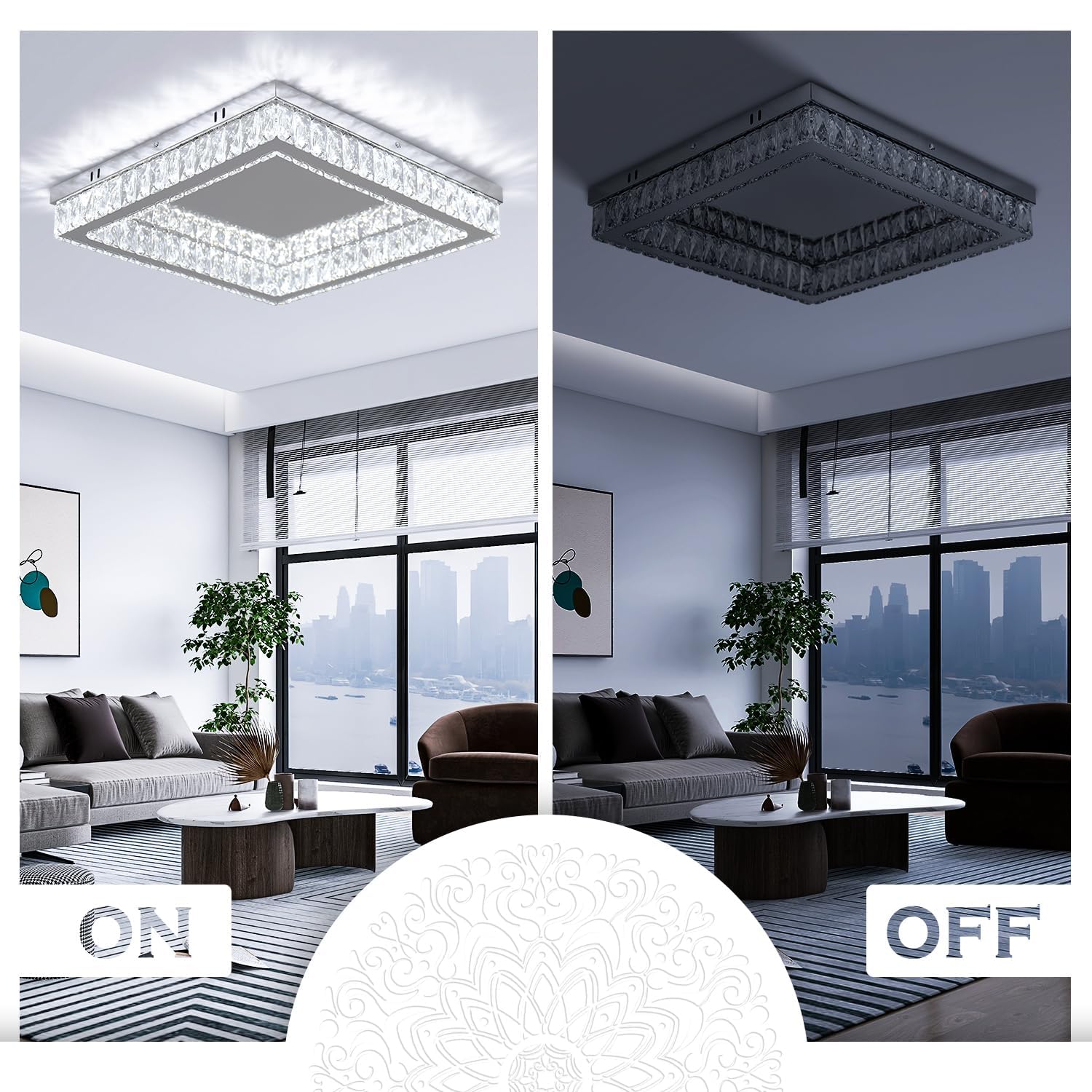 Finktonglan Plafoniera LED Cristallo Moderna Quadrata 45 cm, Lampadario a Soffitto in Acciaio Inossidabile con Cristalli K9, Bianco Freddo 6000K, 34W per Soggiorno Camera Sala da Pranzo