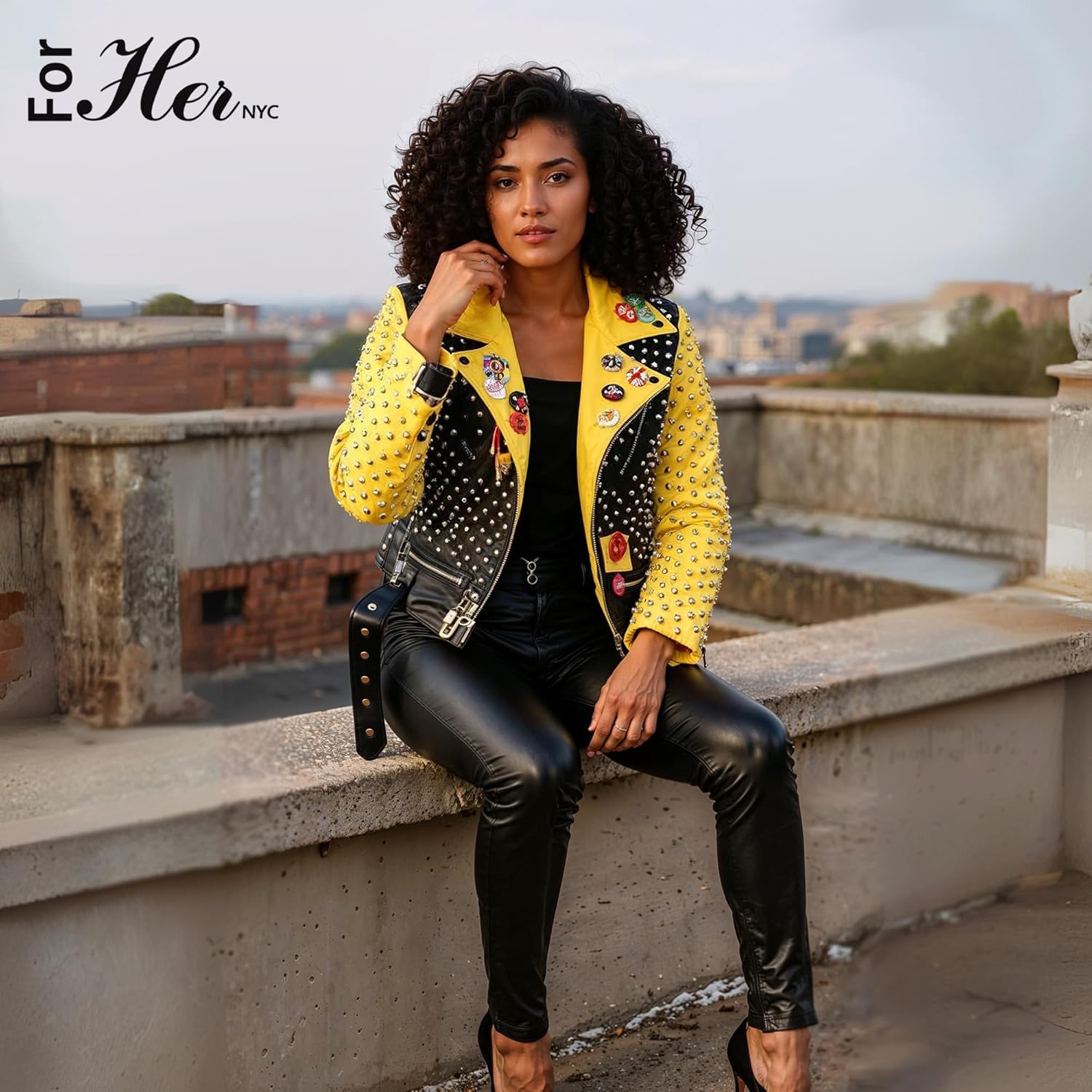 Women's Studded Faux Leather Moto Jacket – Tiger Back Graphic – Edgy Biker Style – 81751 - Image 5