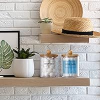 Vista 6 de Paquete de 2 dispensadores Qtip con tapas de bambú, recipientes de plástico transparente de 10 onzas para almacenamiento organizador de maquillaje