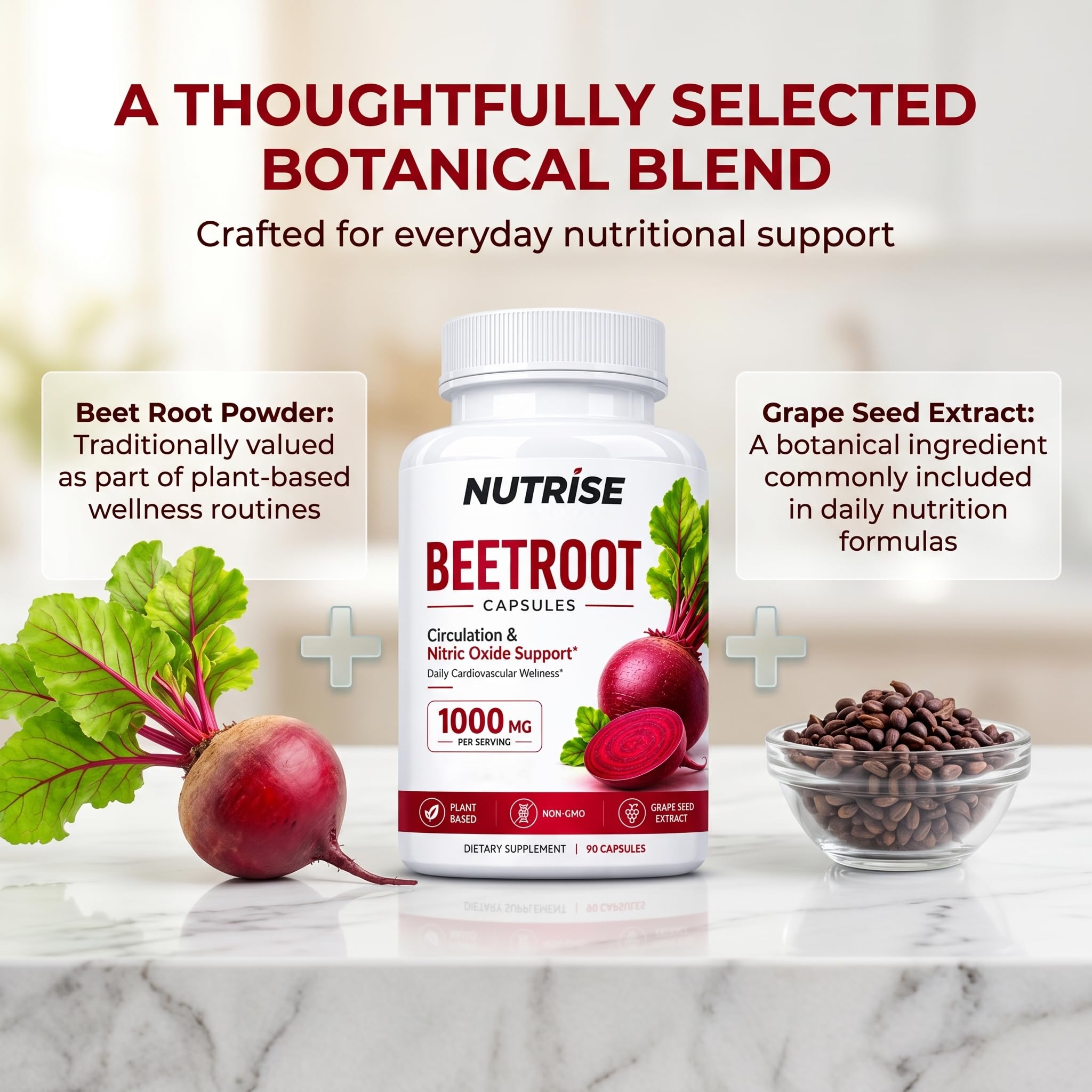 NUTRISE Beetroot Capsules – Beet Root Powder with Grape Seed Extract, Non-GMO, Daily Use for Adults, 90 Count (1 Pack) — Amazon image 3
