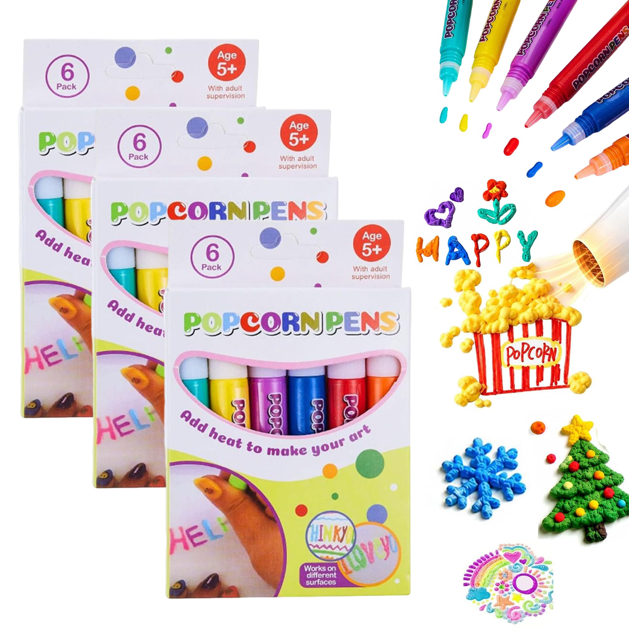 Magic Popcorns Pens 3D Puffy Drawing Kit, Bubble Art Markers for Crafts