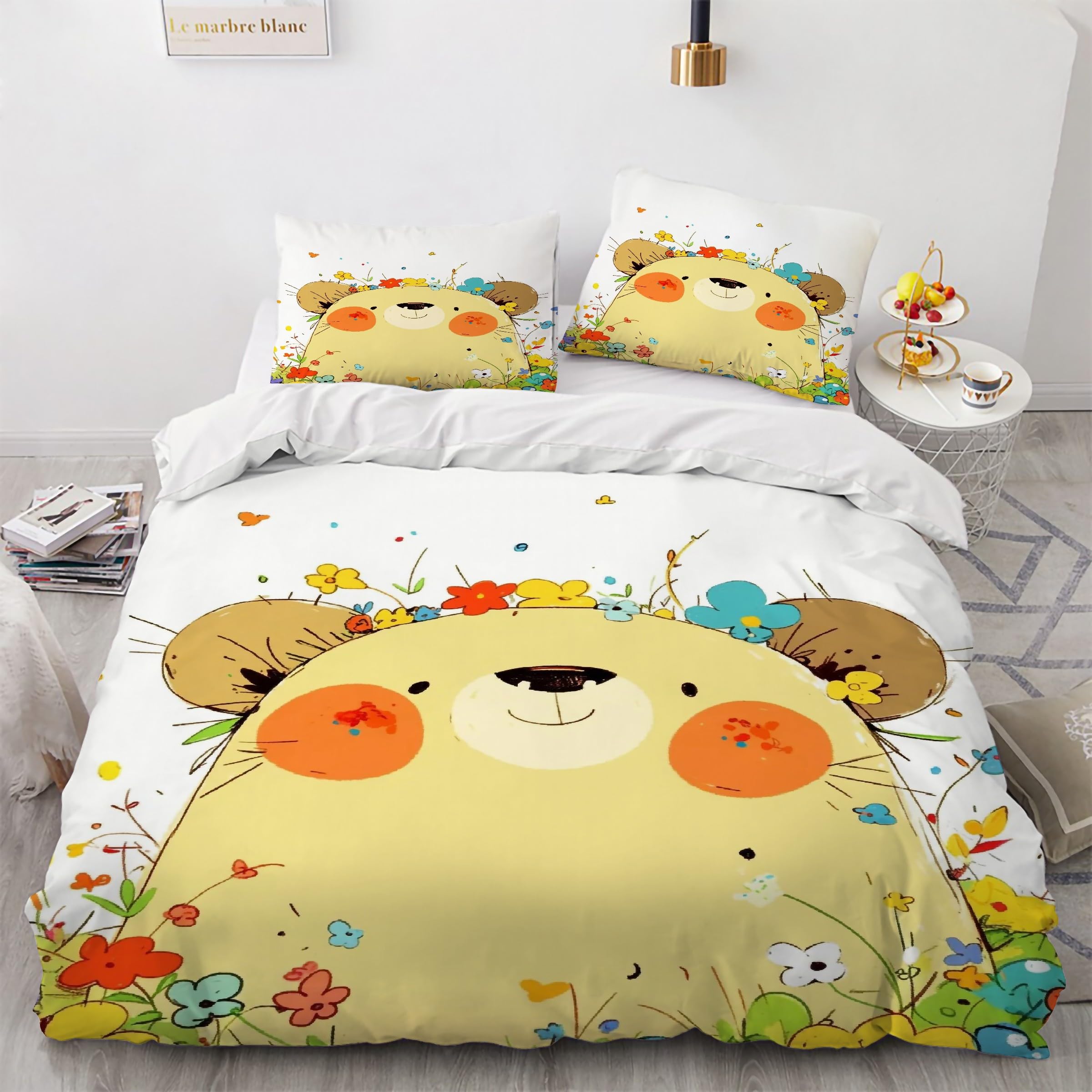 Parure de lit ours 220x240 cm idéale pour cocooner en hiver, housse de couette douce et zippée