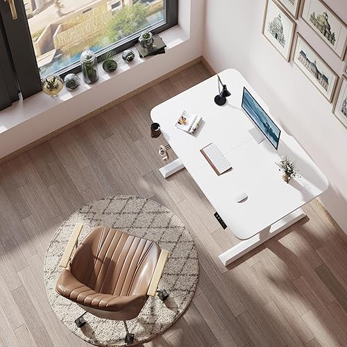 Miniatura 7 de Furmax Escritorio eléctrico de pie de 55 x 24 pulgadas de altura ajustable, escritorio para computadora, escritorio de metal en forma de T con