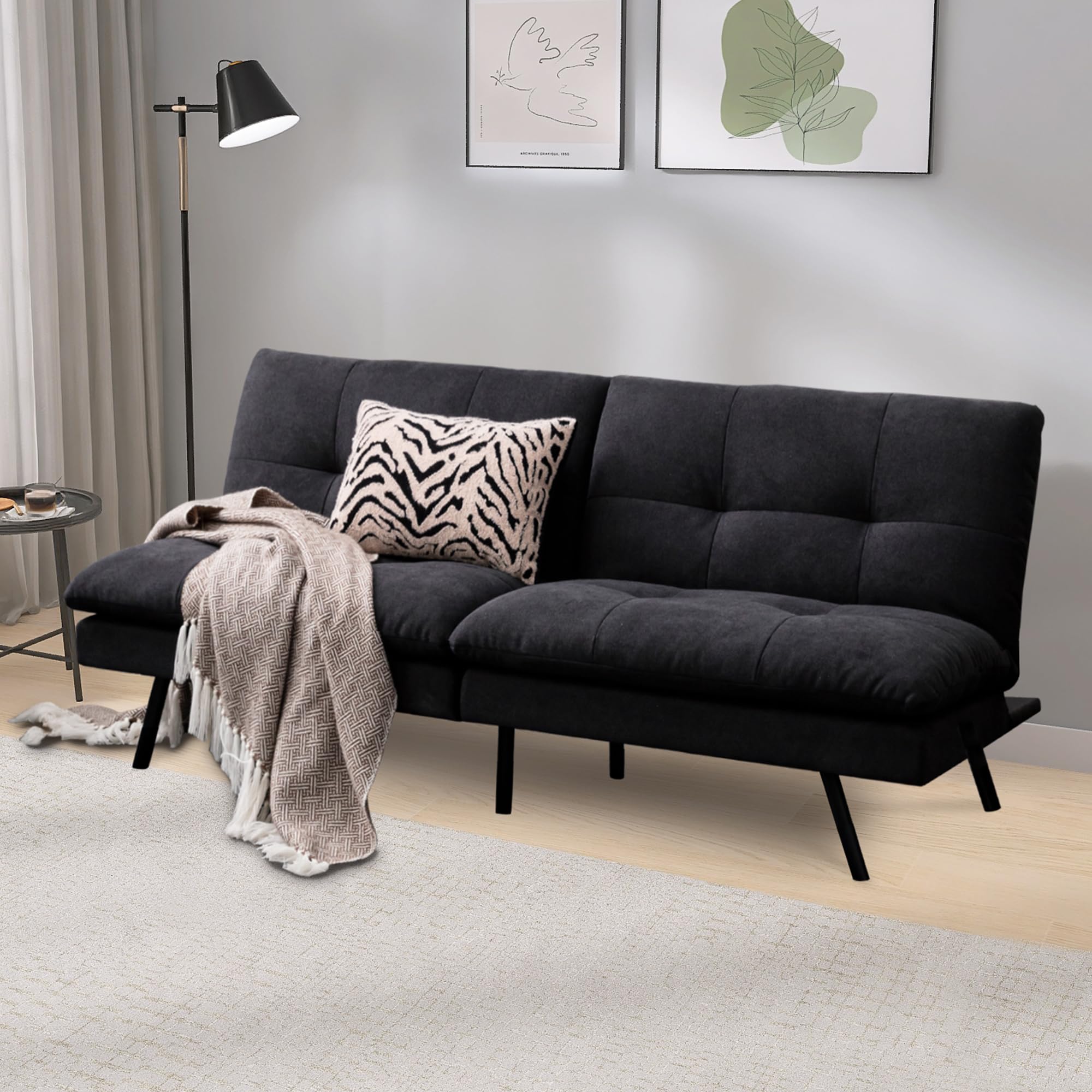 Sofa Couch Armless Memory Foam Futon Bed Sofabed, Medium Black