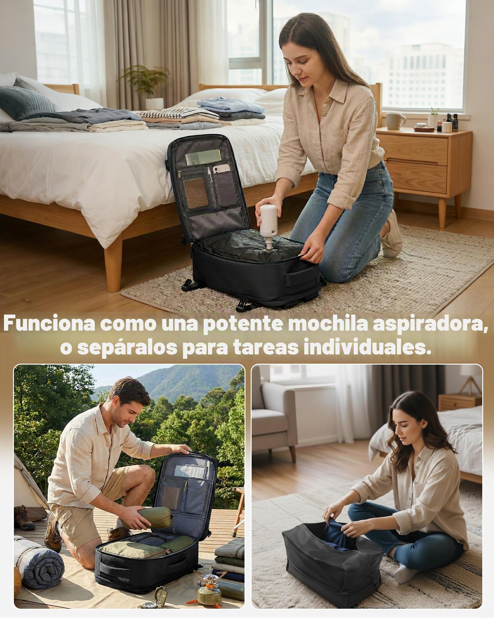 Mochila de Vacío con Bomba Eléctrica, Mochila Viaje Cabina Avion 40x30x20 Ryanair con Bolsas Vacio,Mochilas Portatil Cabina Avion Impermeable Travel Backpack