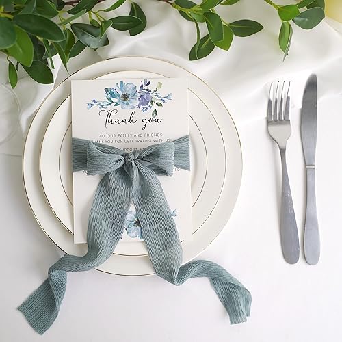 Miniatura 9 de HUIHUANG Cinta de seda arrugada de 3 pulgadas de ancho, cinta de seda verde menta, rústica teñida a mano, cinta de gasa de seda para boda, ramo de