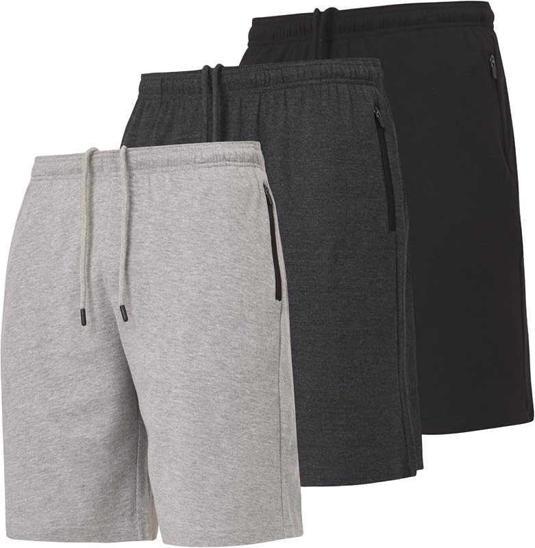 Ultra Performance Paquete de 3 pantalones cortos para hombre, pantalones cortos atléticos informales para entrenamiento, pantalones cortos de gimnasio para hombres con bolsillos con cremallera, pequeño - 5X