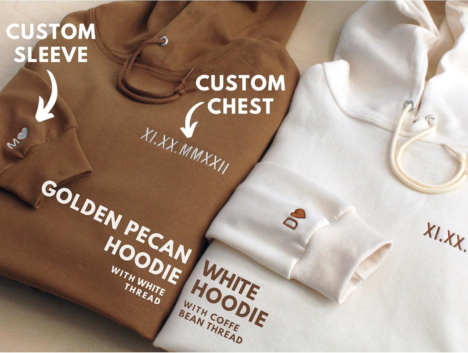 NAZENTI Embroidered Roman Numeral Hoodie, Personalized Matching Outfits for Couples, Custom Sweatshirt Gift for Boyfriend Girlfriend, Valentines Day Sweater with Initial Heart - Image 3