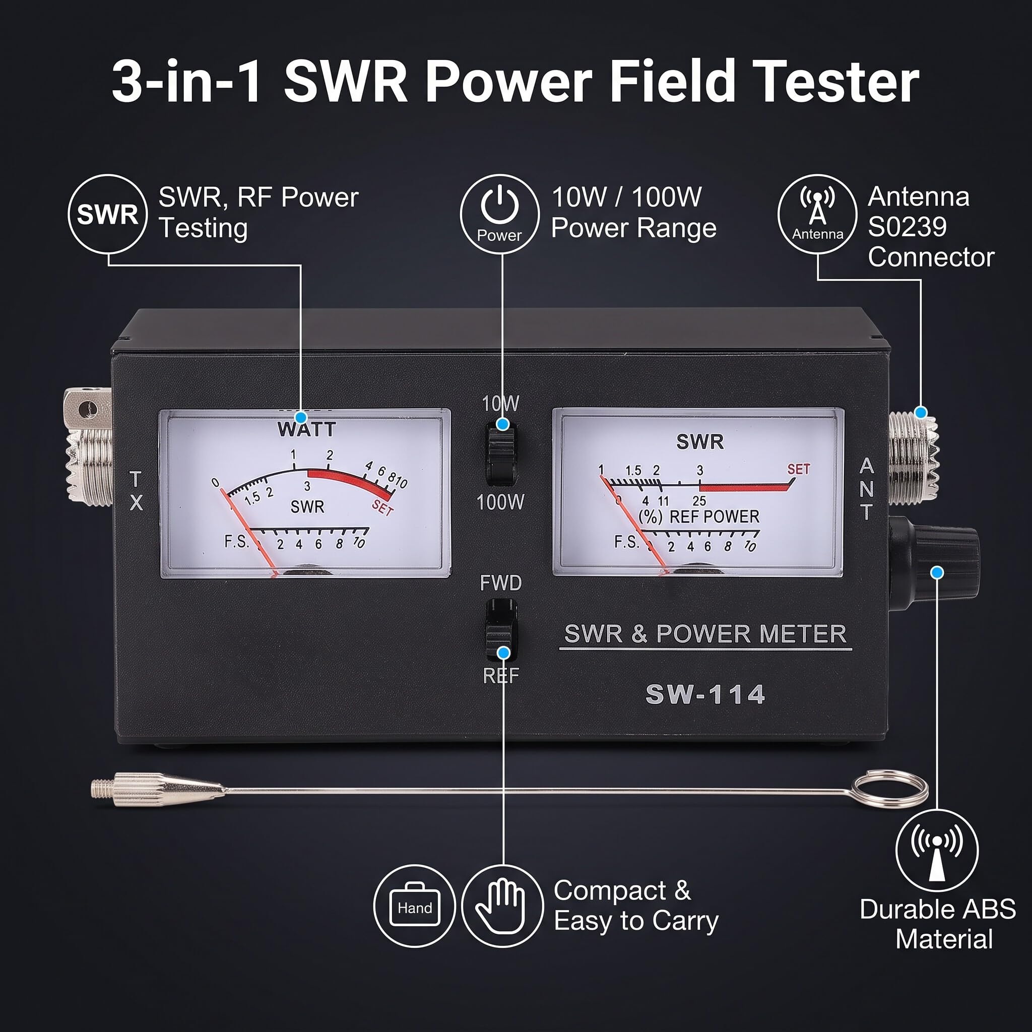 Amazon.com: SWR Power Meter 27-30MHz, RF Field Strength, SO239