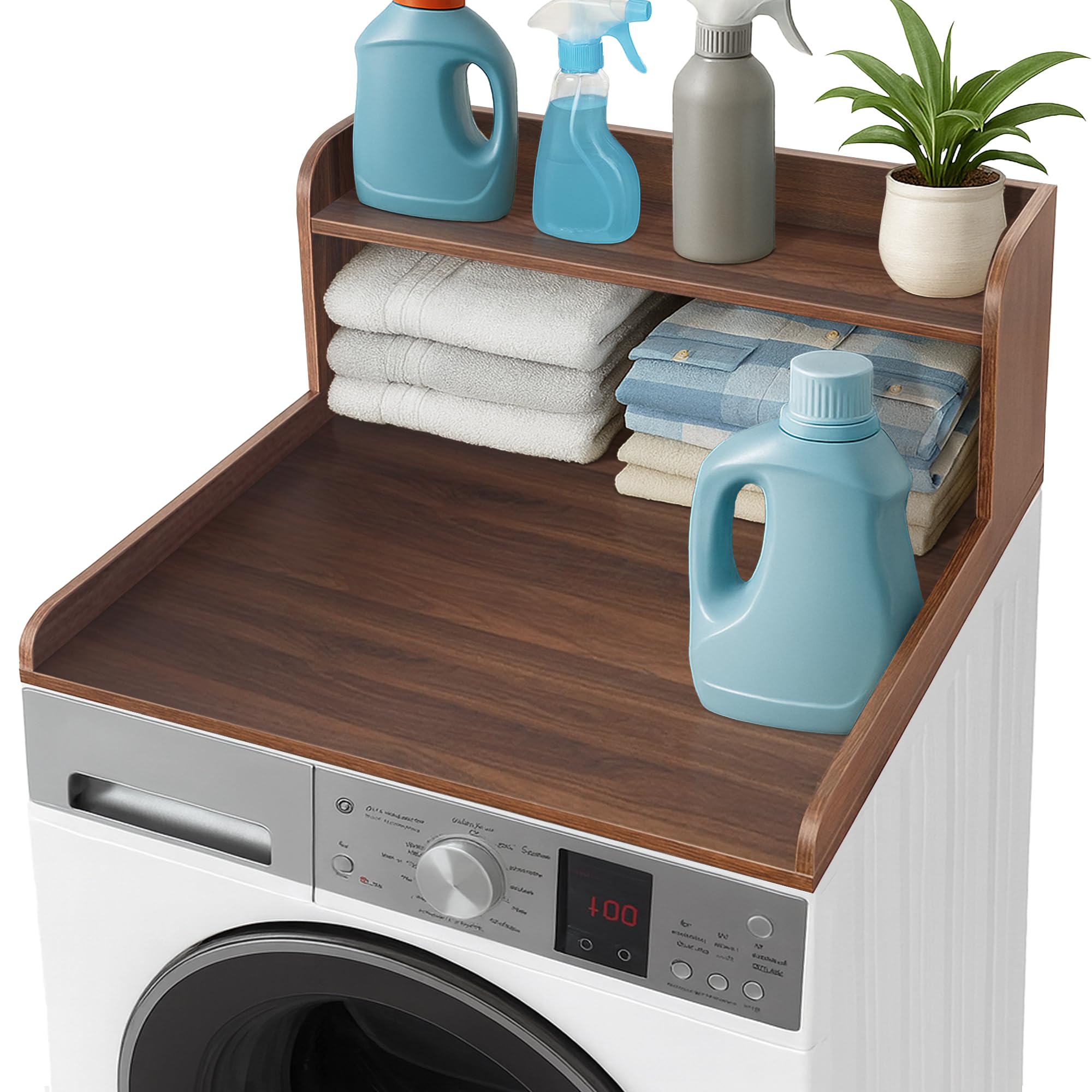 View 1 of *** MISSING HARDWARE *** Royxen Washer Dryer Countertop with Shelf,2-Tier Laundry Countertop for Single Washer and Dryer, Washer Dryer Topper for Laundry Room Organization (Walnut)