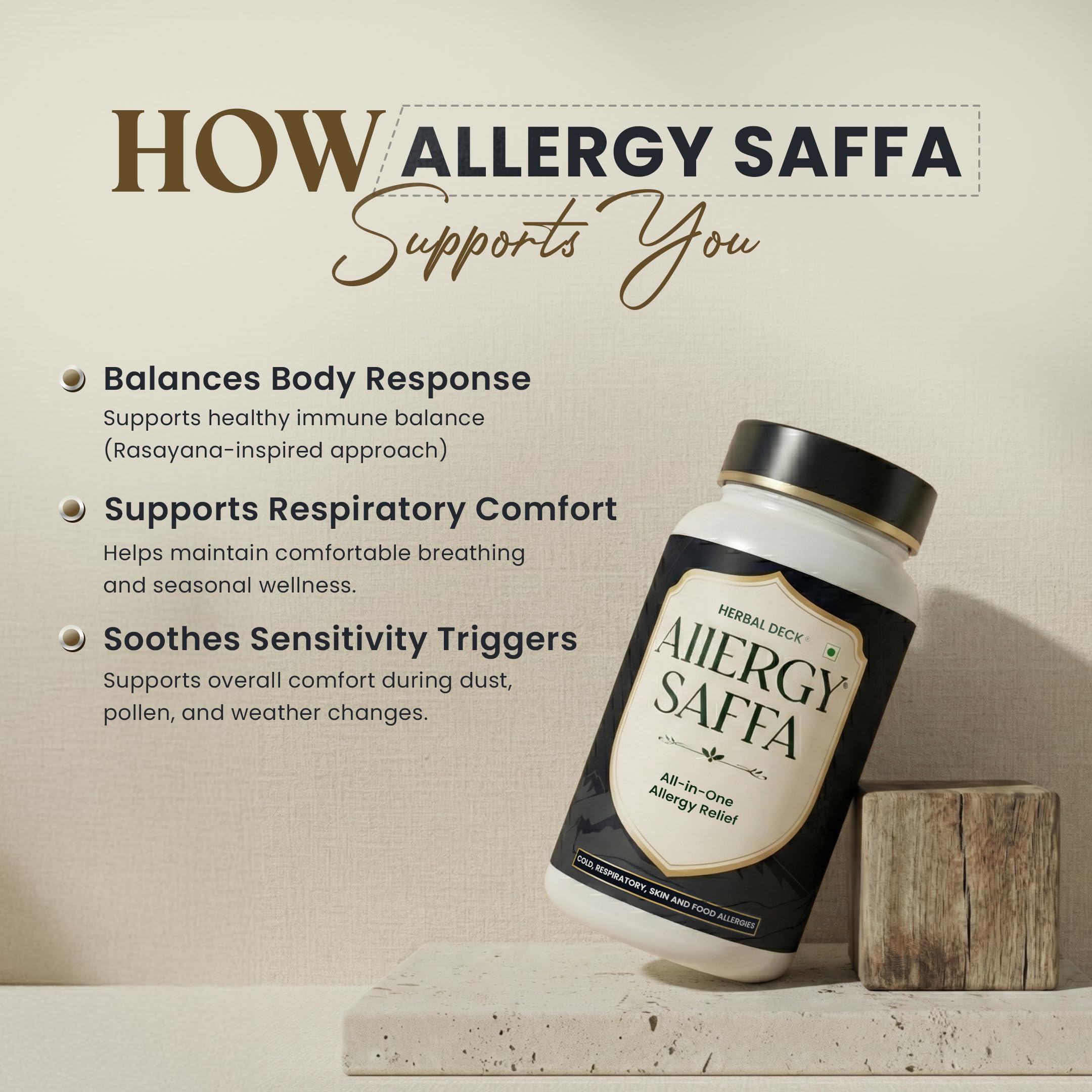 Herbal Deck Allergy Saffa Deck Allergy Saffa | Ayurvedic Supplement for Skin & Dust Allergy Relief | Reduces Redness, Sneezing, Mild Asthma & Allergic Reactions | Herbal Allergy Support for Men & Women- 150g Jar — Amazon image 4