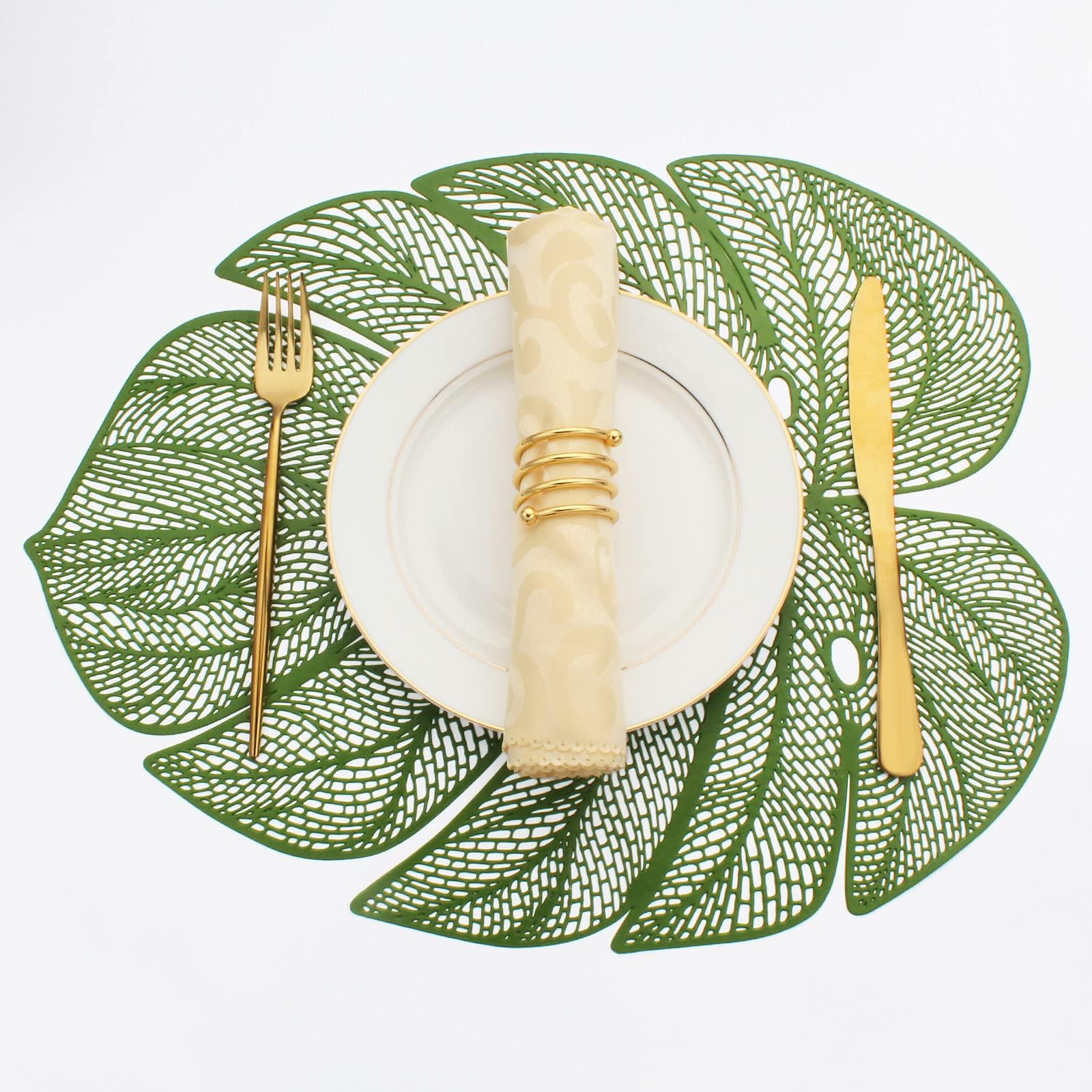 Leaf Shaped Place Mats for Table - Durable and Stylish Table Mats for Dining Room Decor - PVC Washable Heat Resistant Placemats for Dinner Gathering Party Decor (Green,6pcs)
