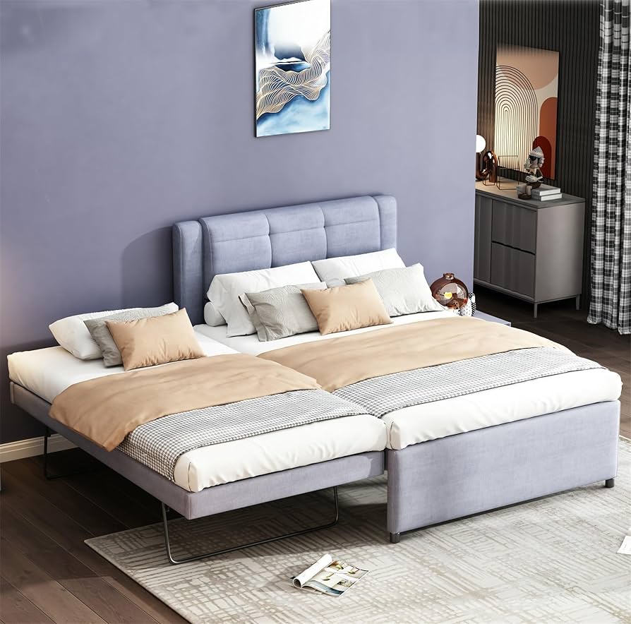 Amazon.com: RuiSiSi Full Trundle Bed Upholstered Bed Frame