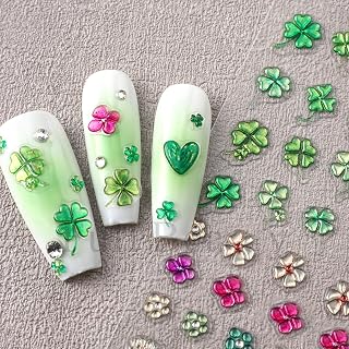 5D Embossed St. Patrick 's Day Nail Art Stickers Green Shamrock Heart Nail Stickers Design Colorful Flower Nail Decals Self-Adhesive Irish St Patricks Day Clover Nails Supply for Women Manicure DIY