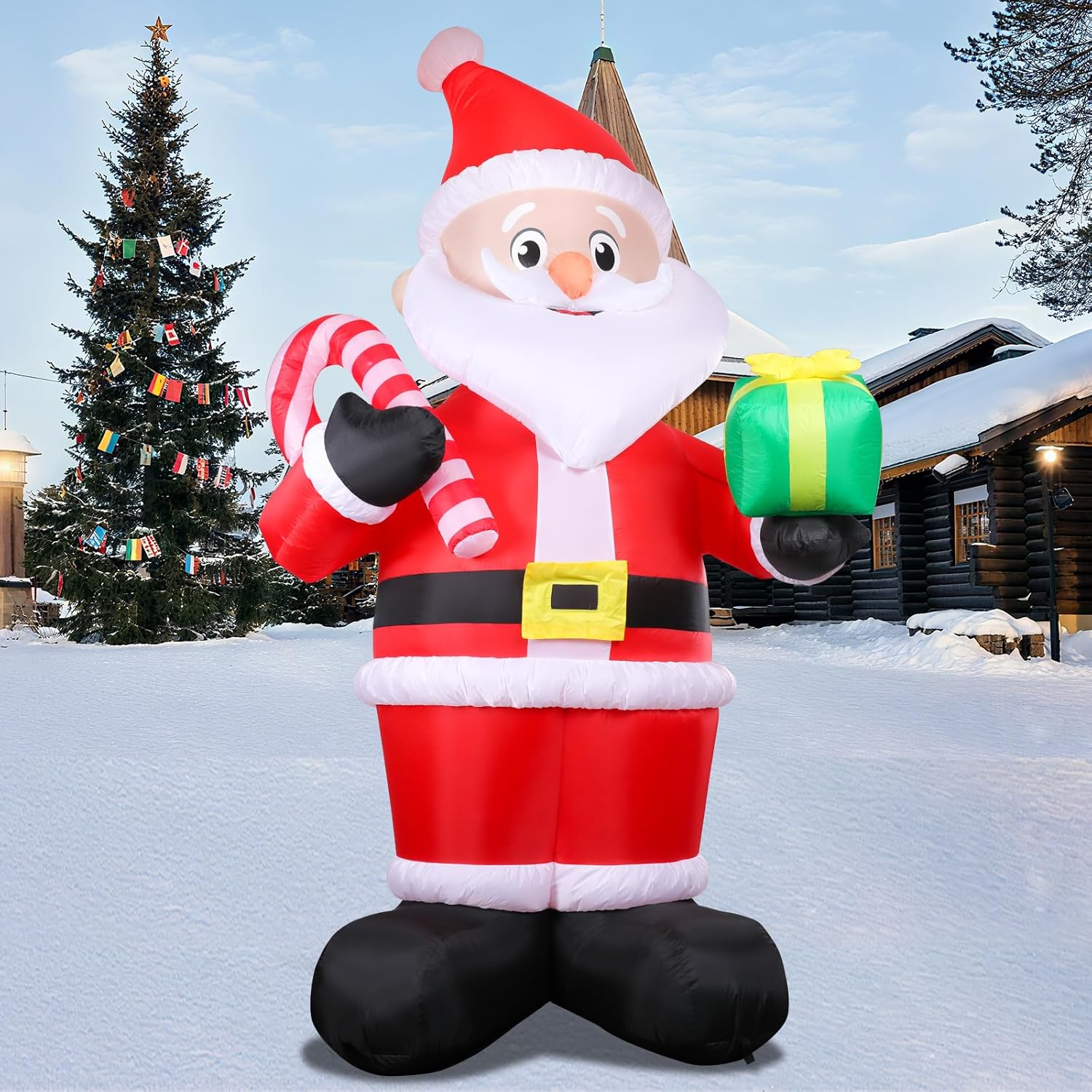 MUMTOP Santa Inflatable Outdoor-Christmas Inflatable Outdoor Decoration - 9.84 FT Giant Inflatables Santa Holding Candy Cane and Gift Box Blow Up for Garden Yard Outside Decor