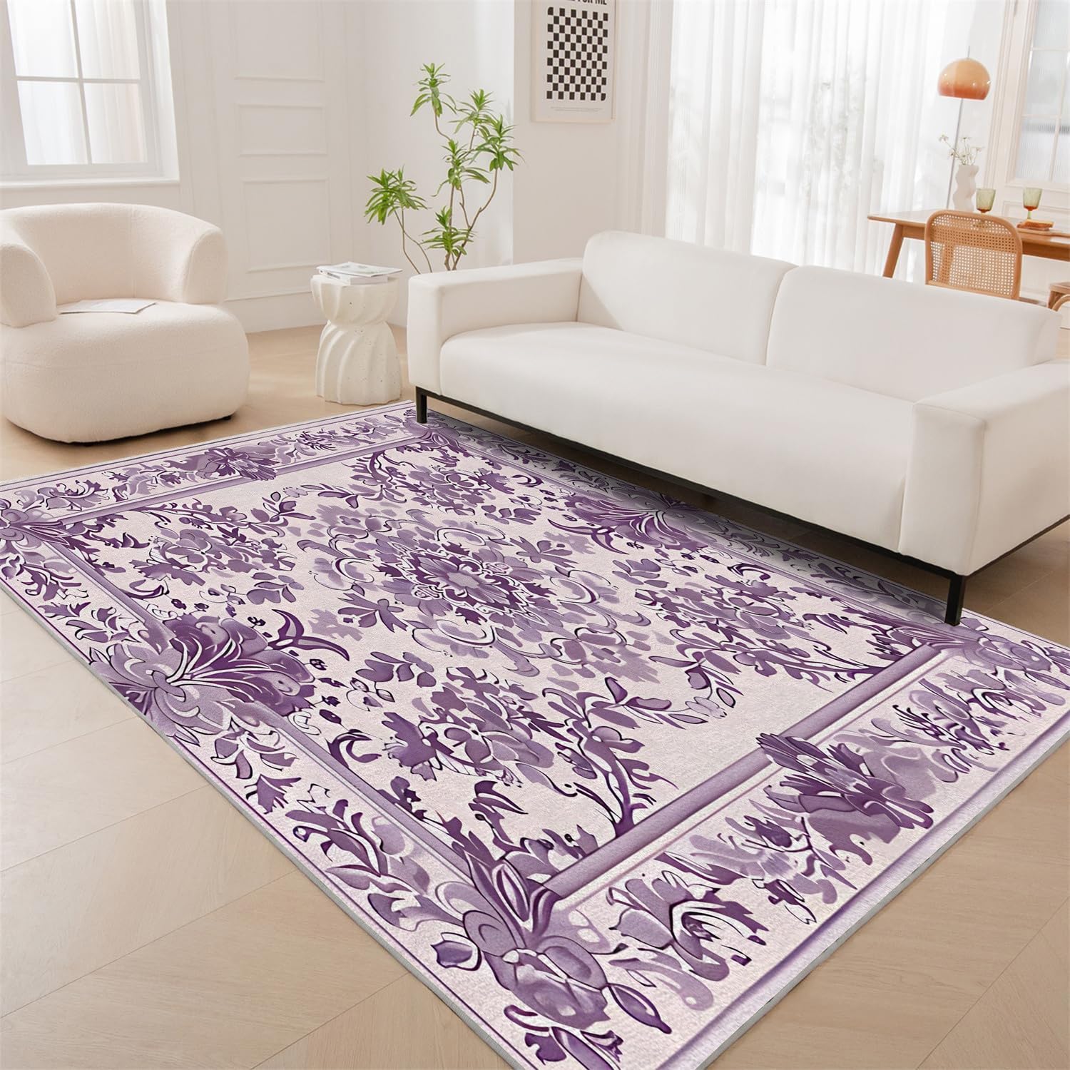 Flower Washable Rugs for Living Room Rug 5x 6, Abstract Low Pile Area Rug for Bedroom Abstract Carpet Non Slip Rug Floor Rug for Nursery Office Dining Room Classroom(A-164)