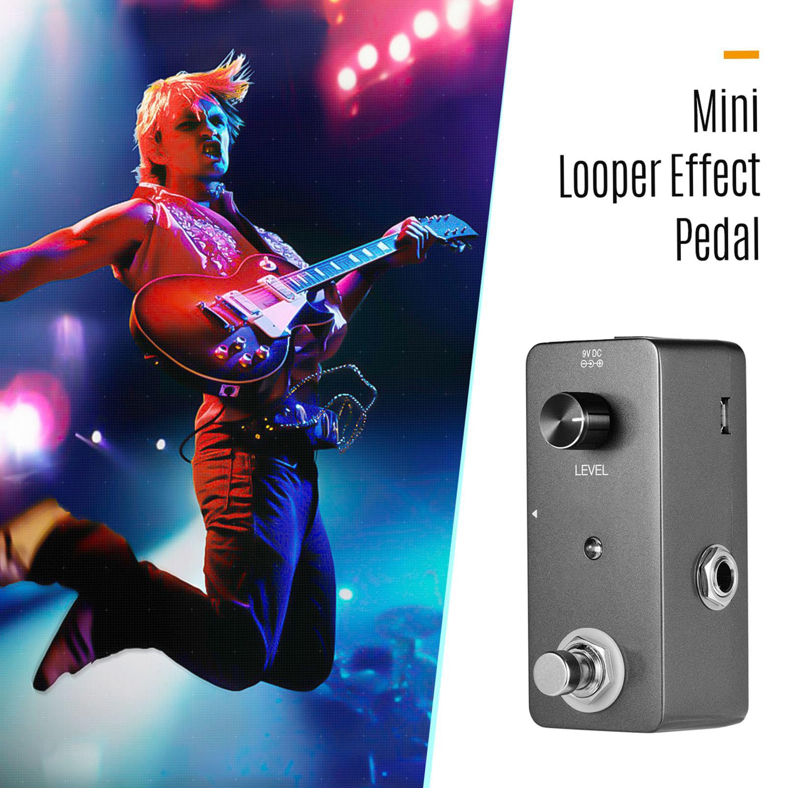 Pédale d'effet Mini Looper Mtlavishness pour guitare et basse avec overdubs illimités, temps de boucle de 5 minutes et interface USB, qualité sonore professionnelle, violet, (Gris foncé)
