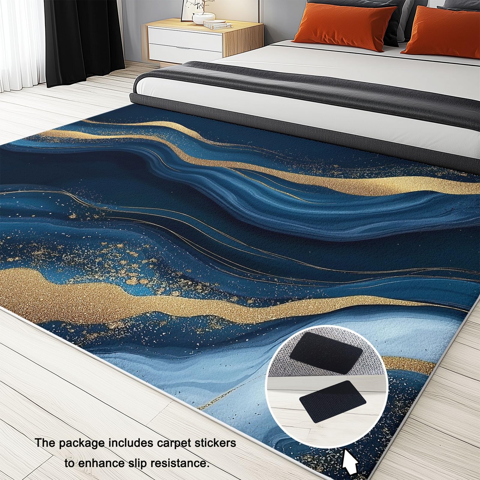 Nowoczesny niebieski dywan 140 x 200 cm stylowy marmurowy wzór falowany antypoślizgowy i można prać w pralce dywan z krótkim włosiem do salonu, sypialni i jadalni