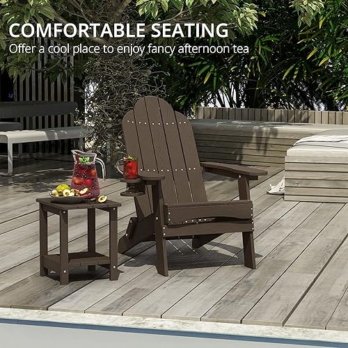 Miniatura 5 de LUE BONA Juego de 2 sillas plegables Adirondack HDPS de color marrón oscuro, sillas de patio resistentes a la intemperie, sillas modernas de