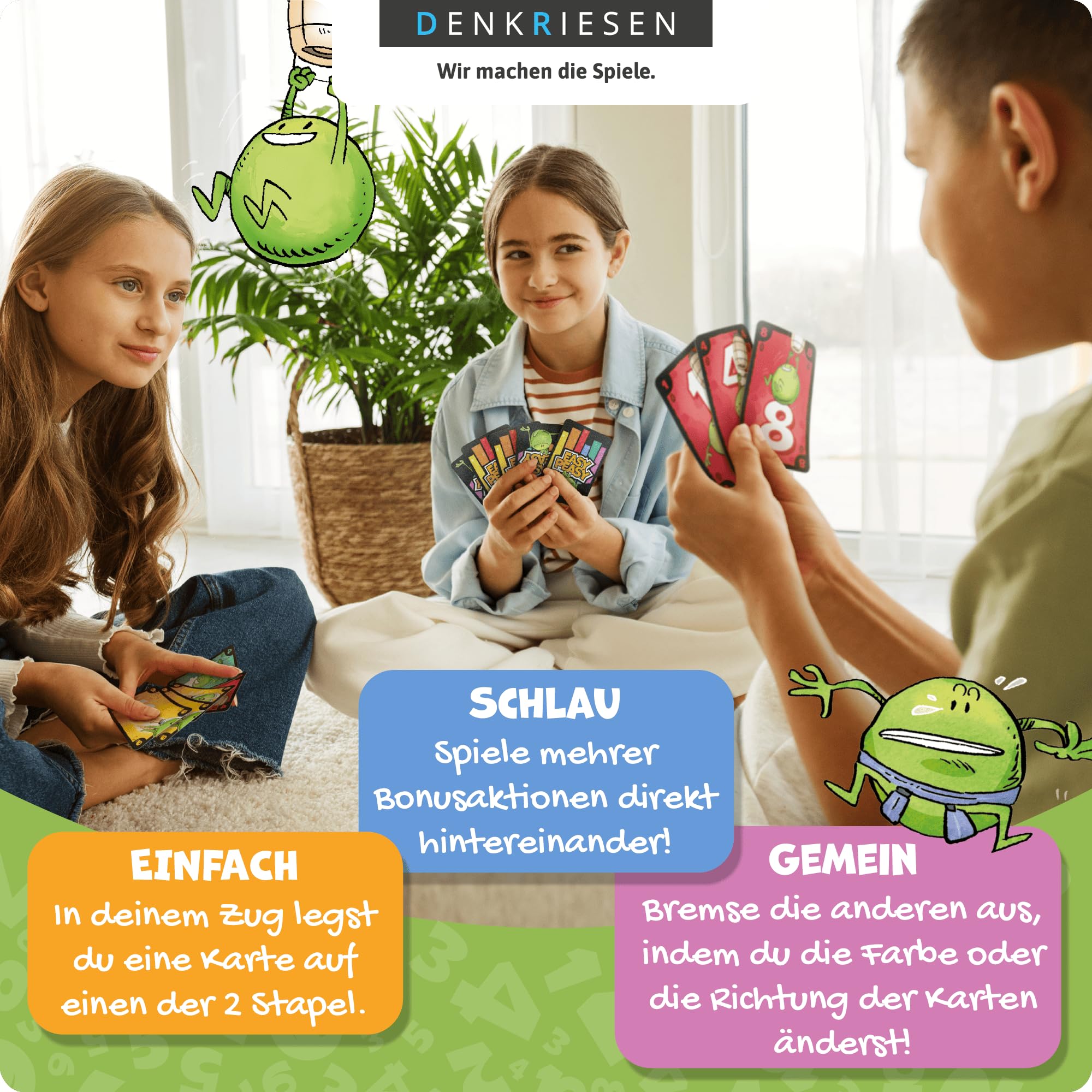 DENKRIESEN Easy Peasy – Nix für Erbsenzähler! | Kartenspiel ab 8 Jahren, Familienspiel für 2–6 Spieler, taktisches Ablegespiel mit Aktionskarten, witzig & strategisch für Spieleabend - 3