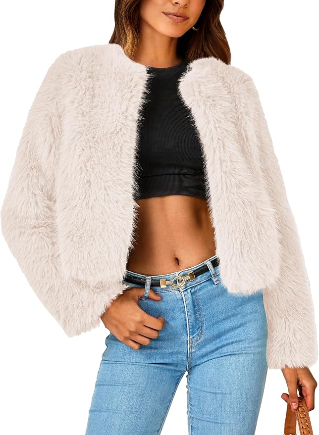 PRETTYGARDEN Women's Fleece Cropped Faux Fur Jacket