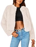 Women's 2025 Winter Coats Fleece Cropped Jacket Faux Fur Long Sleeve Pockets Shaggy Warm Outerwear Fall Clothes