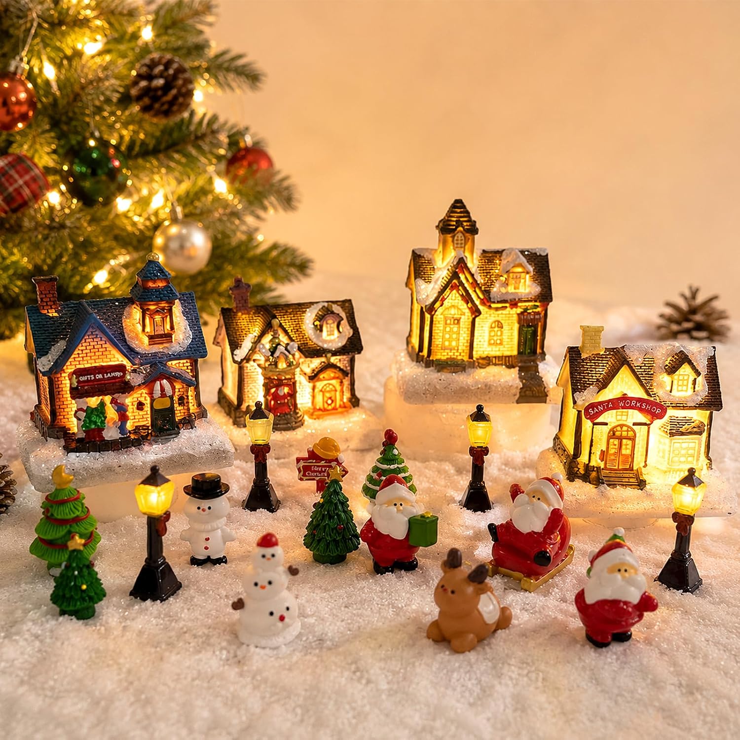 24 Pcs Christmas Village Set（Batteries NOT Included）