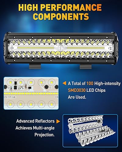 Miniatura 4 de NAOEVO Barra de luz LED de 12 pulgadas, 300 W, 30000 lúmenes, luces LED para todo terrenoconducciónantiniebla, barra LED con kit de arnés de