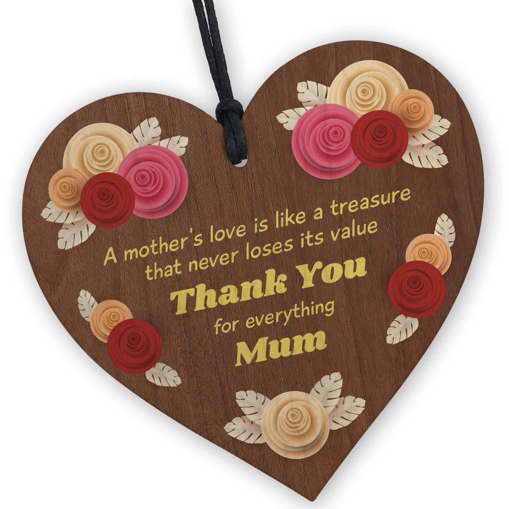 Red Ocean Thank You For Everything Mum Gift Wood Heart Mum Plaque Mothers Day Birthday Gift For Mum Mummy Gift From Daughter Son