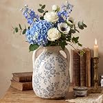 Ronasip Vintage Floral Chinoiserie Ceramic Vase, Ice Cracked Design, Antique Style Home Decor (Blue, 6.9 Inches)