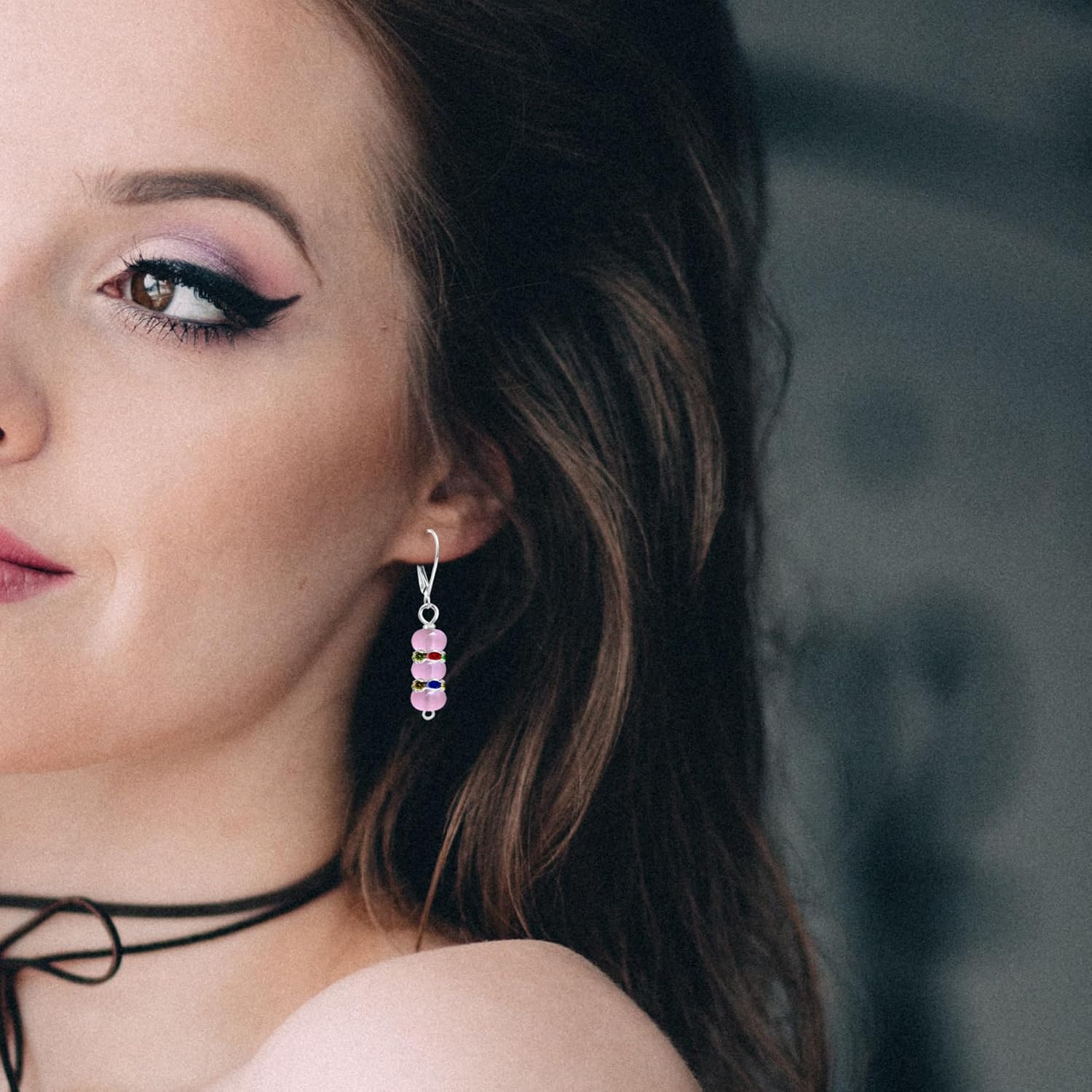 Silver Real Stone Dish Bead Drop Earrings,Natural Quartz Crystal Gemstone Dangle Earrings Beading Jewelry for Women - Image 6