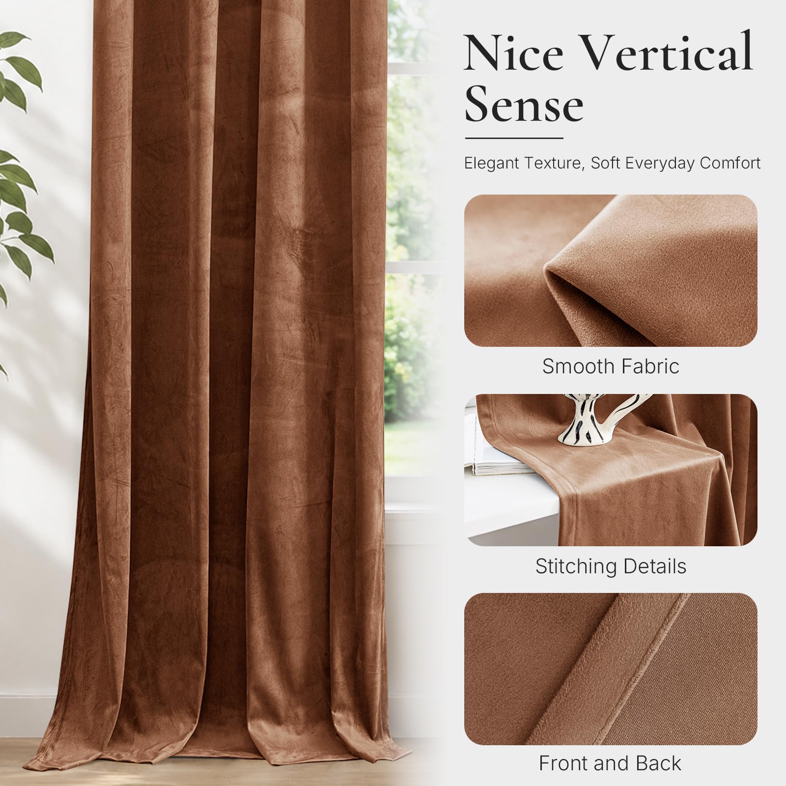 Ystyle Samt Vorhang Blickdicht 2er Set, H225 x B140 cm, Karamell