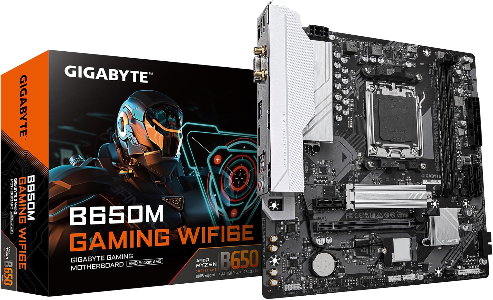 GIGABYTE B650M GAMING WIFI6E Motherboard - AMD Ryzen 9000 Series CPUs, 5+2+2 Phases VRM, up to 6400MHz DDR5 (OC), 1xPCIe 4.0 M.2, 2.5 GbE LAN, WIFI 6E, USB 3.2 Gen 1