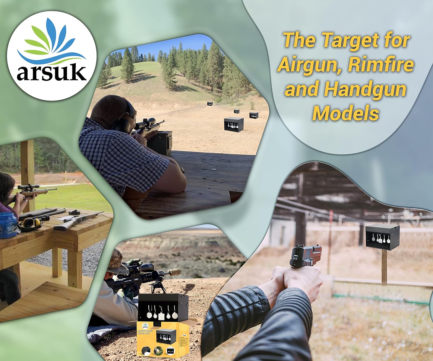 ARSUK Self-Resetting Air Rifle Target, Heavy-Duty Metal Frame for Precision Shooting Practice, Compatible with .177 & .22 Caliber Pellets