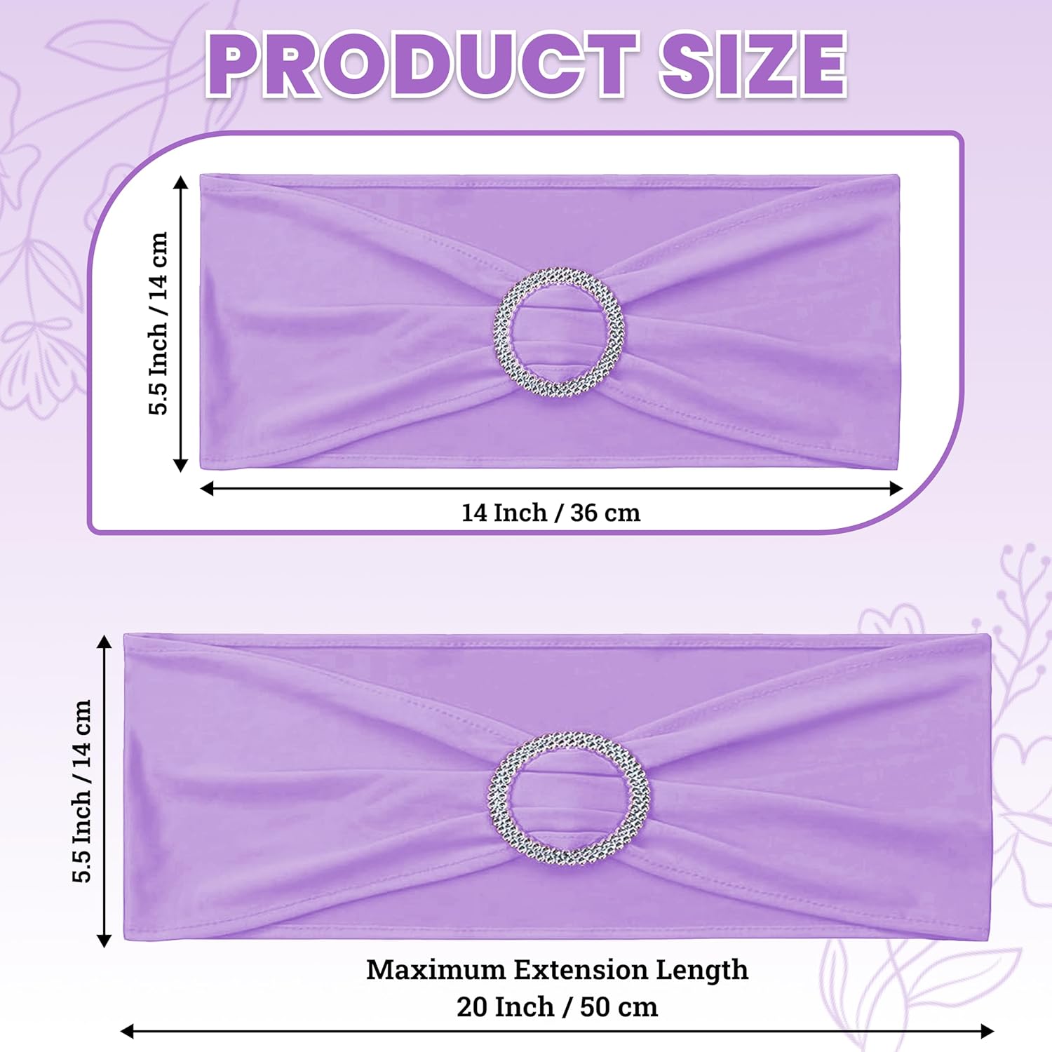 VDS - Lavender | Spandex Chair Sashes Bows | 100 PCS | Stretch Elastic Banquet Universal Folding Chair Band Tie with Silver Buckle Slider for Wedding Party Conference Celebration Event Decoration