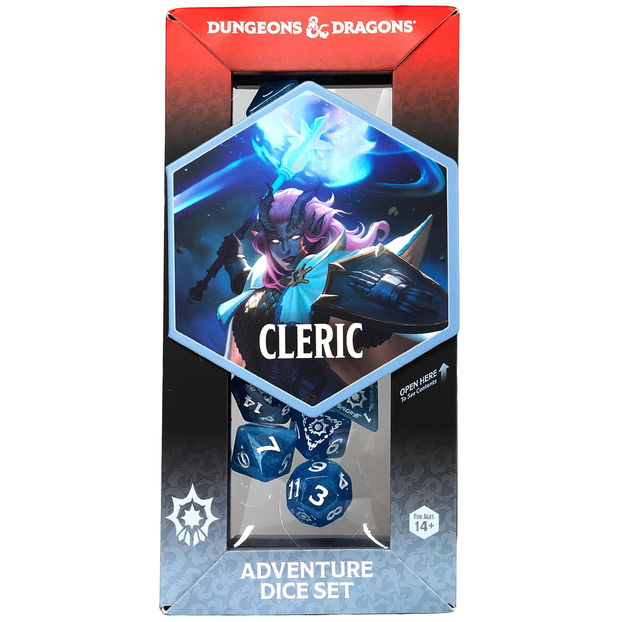 Dungeons & Dragons: D&D Adventure Dice: Cleric - White & Blue - 14pc RPG Die Set, Class Symbols, Collectible, Roleplaying Game Accessory, Sirius Dice