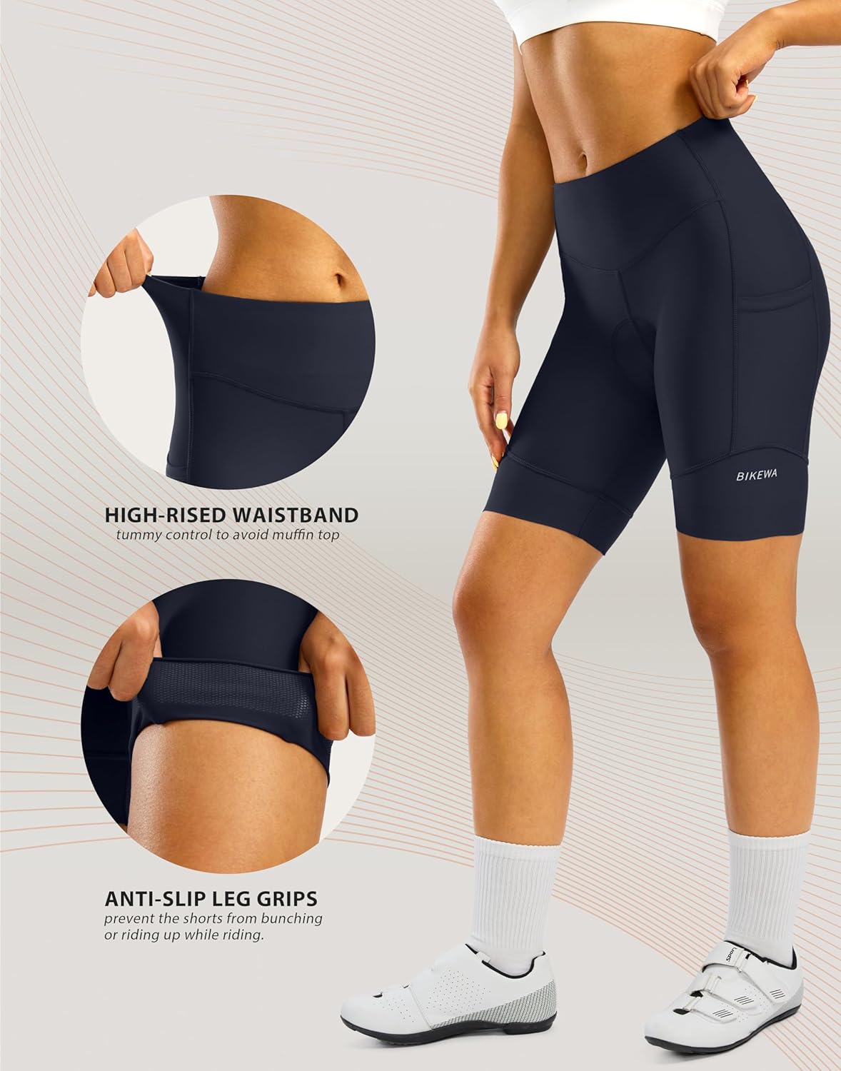 Padded Bike Shorts for Women High Waisted 4D Padding Cycling Bicycle Road Biking Shorts with Pockets