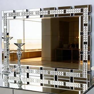 28" x 40" Large Living Room Mirror for Decor, Crystal Decorative Wall Mirror with Beveled Edge and Glass Frame, Rectangular Wall Decor for Home Office, Dining Room, Bathroom, Entryway