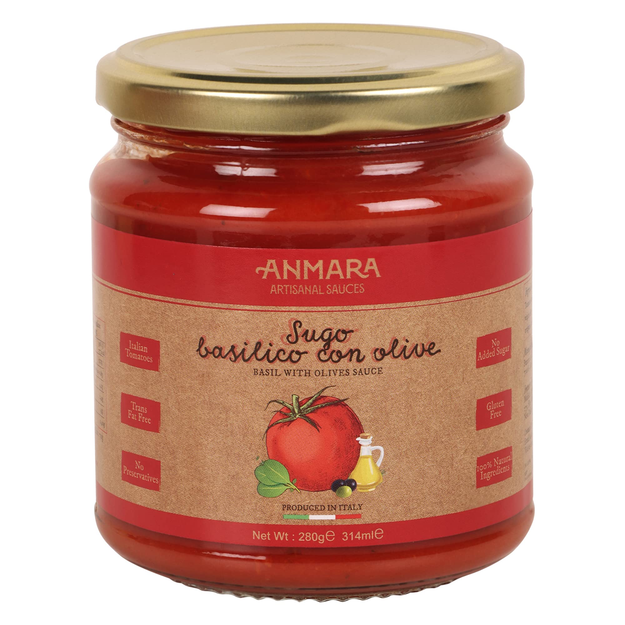 Anmara Sugo Basilico Con Olive Sauce 280g | Spicy Chilli Peppers Sauce | Gluten Free | Made with Extra Virgin Olive Oil (B0B45SPMY8) Amazon Price History, Amazon Price Tracker